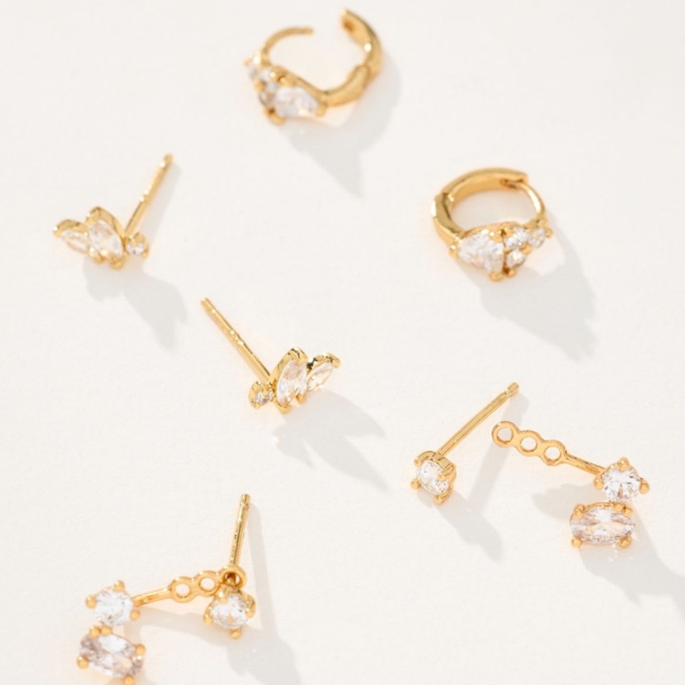 NWT Anthropologie Delicate Crystal Huggie Earrings Set